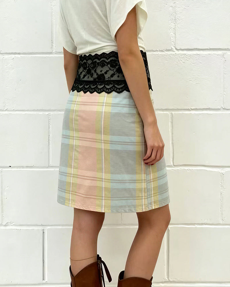 Curvvvy™ Gonna Midi Vintage con Bordo in Pizzo Effetto Sovrapposto