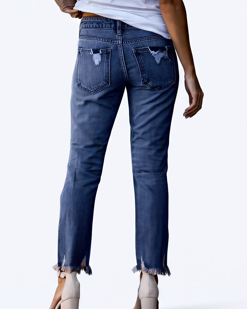 Curvvvy™ Distressed Cropped Jeans With Raw Hem