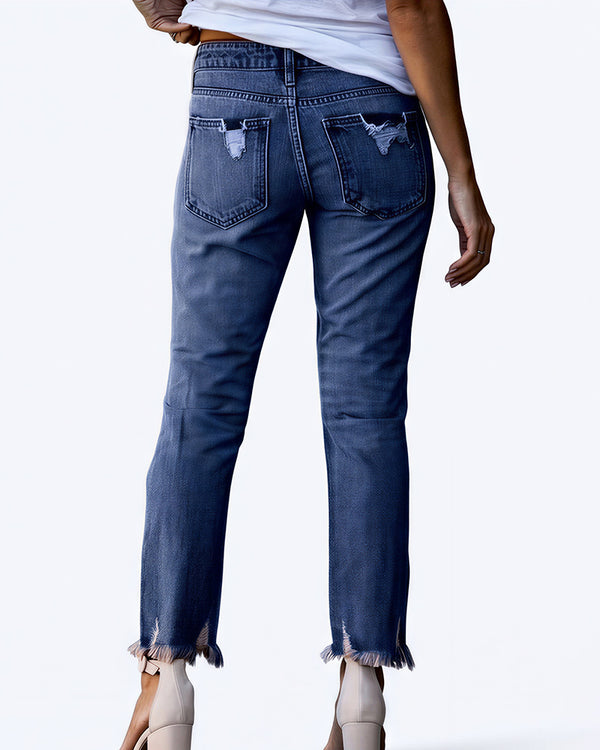 Curvvvy™ Distressed Cropped Jeans With Raw Hem
