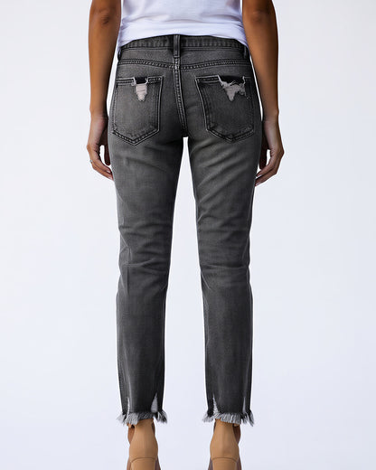 Curvvvy™ Distressed Cropped Jeans With Raw Hem