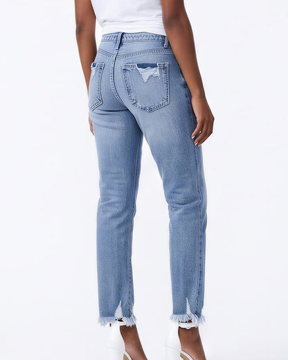 Curvvvy™ Distressed Cropped Jeans With Raw Hem
