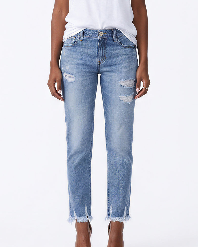 Curvvvy™ Distressed Cropped Jeans With Raw Hem