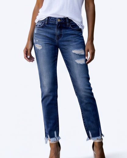 Curvvvy™ Distressed Cropped Jeans With Raw Hem