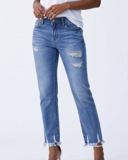 Curvvvy™ Distressed Cropped Jeans With Raw Hem