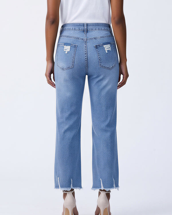 Curvvvy™ Distressed Cropped Jeans With Raw Hem