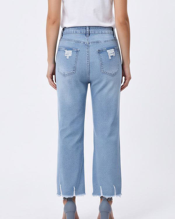 Curvvvy™ Distressed Cropped Jeans With Raw Hem
