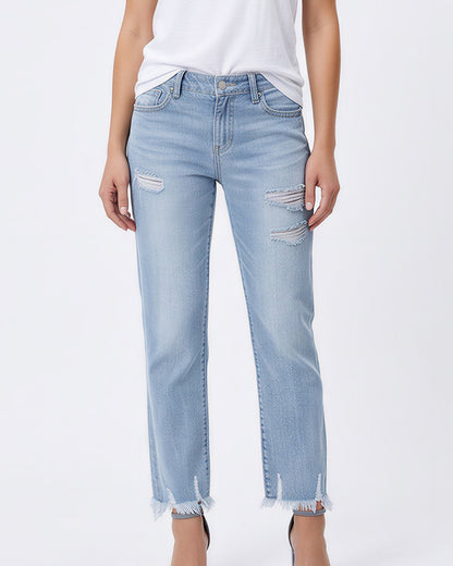 Curvvvy™ Distressed Cropped Jeans With Raw Hem
