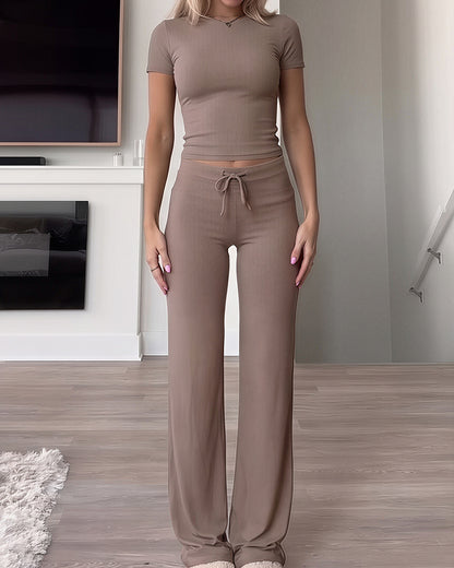 Curvvvy™ Completo Casual con Top con Spalle Scoperte e Pantaloni Ampi
