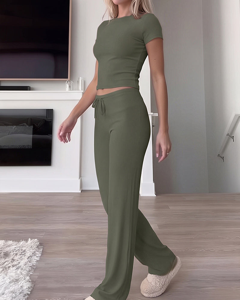 Curvvvy™ Completo Casual con Top con Spalle Scoperte e Pantaloni Ampi