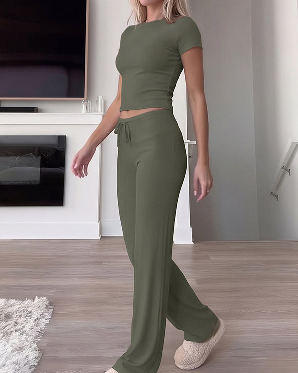Curvvvy™ Completo Casual con Top con Spalle Scoperte e Pantaloni Ampi
