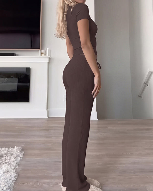 Curvvvy™ Completo Casual con Top con Spalle Scoperte e Pantaloni Ampi