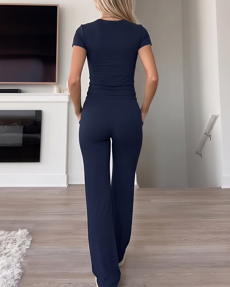 Curvvvy™ Completo Casual con Top con Spalle Scoperte e Pantaloni Ampi