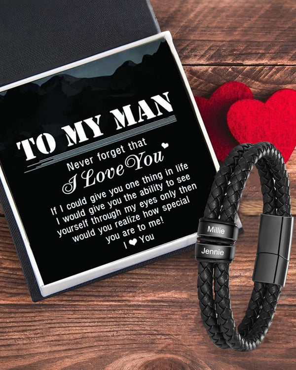 Curvvvy® Custom Personalized Men's Braided Leather Bracelet