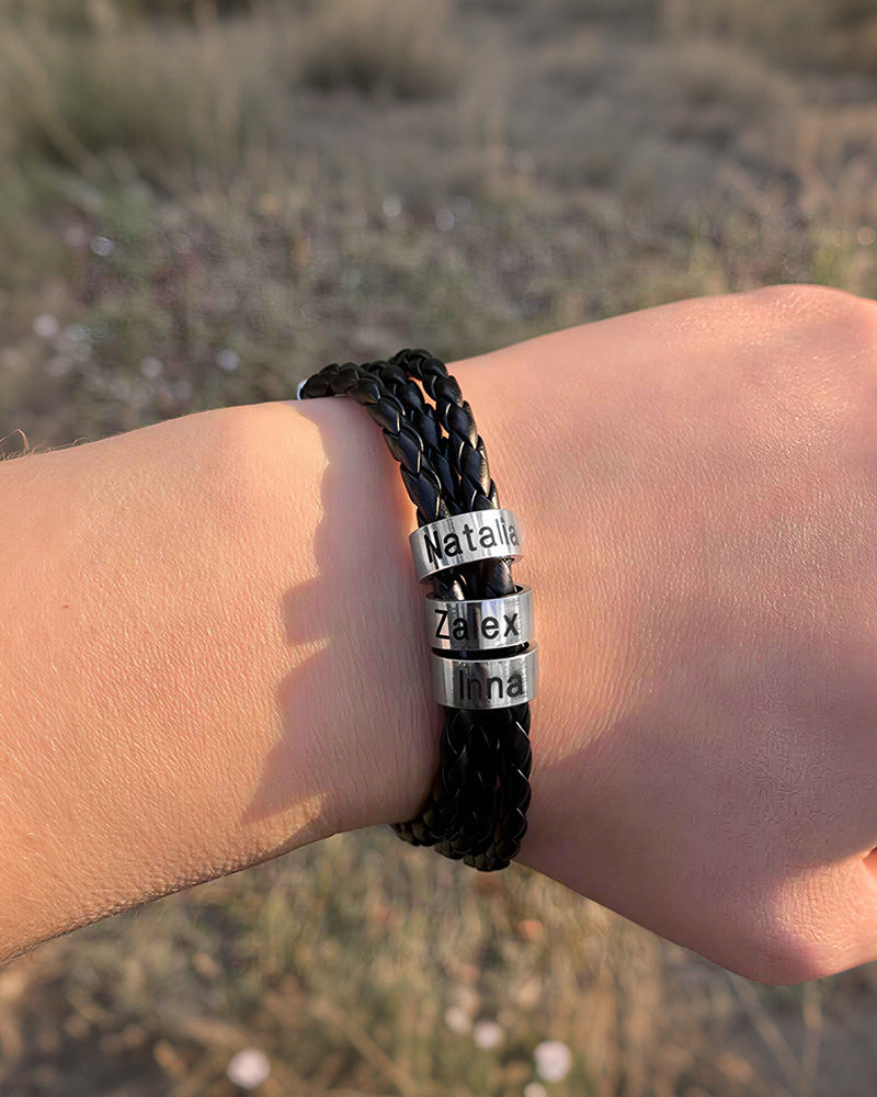 Curvvvy® Personalized Men's Braided Leather Wrap Bracelet