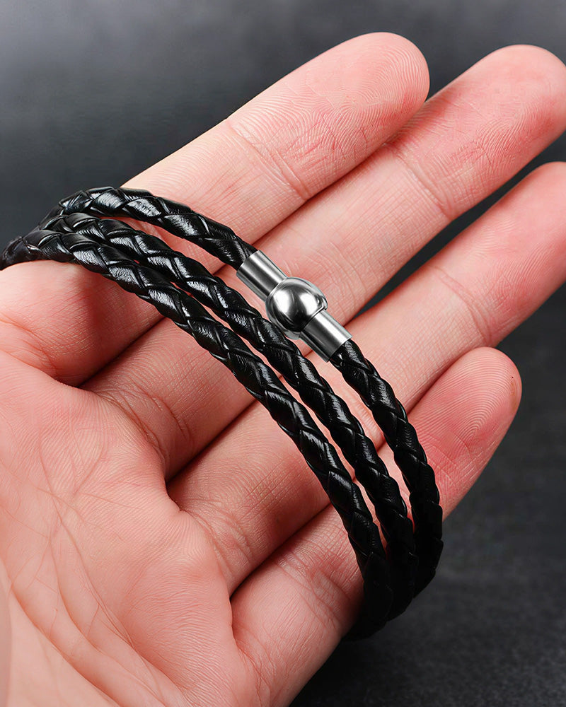 Curvvvy® Personalized Men's Braided Leather Wrap Bracelet