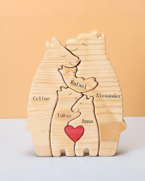 Curvvvy® Personalized Wooden Bear Family Puzzle Custom Name