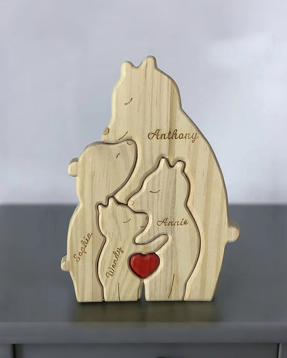 Curvvvy® Personalized Wooden Bear Family Puzzle Custom Name