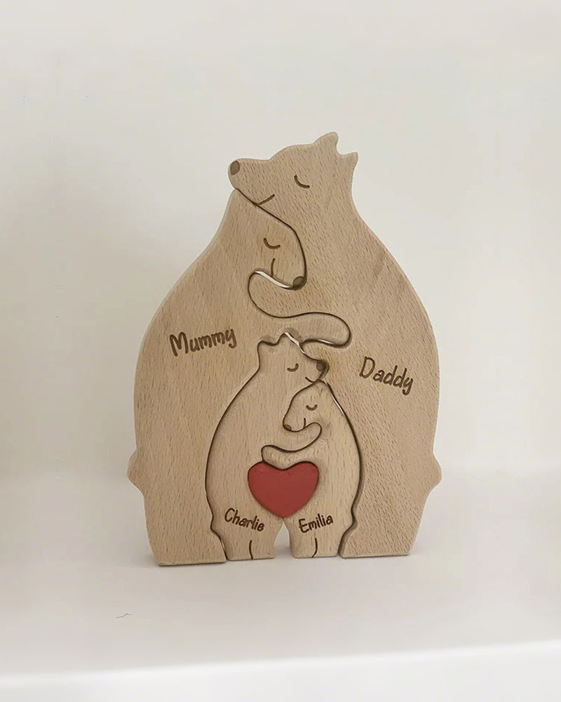 Curvvvy® Personalized Wooden Bear Family Puzzle Custom Name