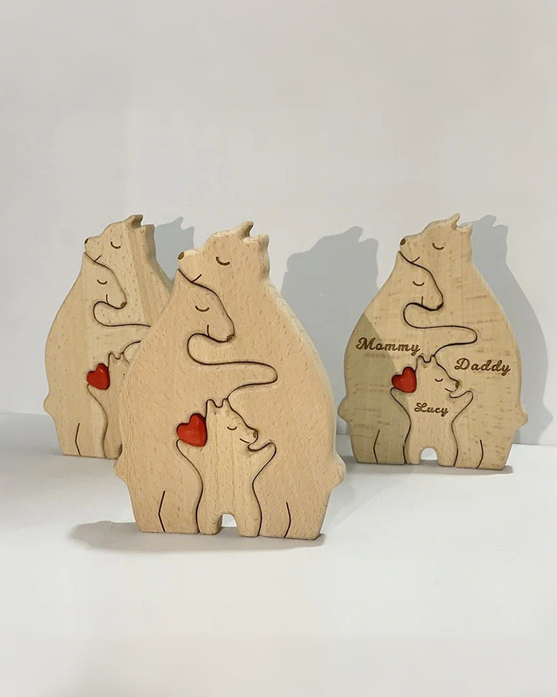 Curvvvy® Personalized Wooden Bear Family Puzzle Custom Name