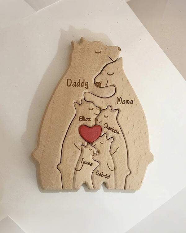 Curvvvy® Personalized Wooden Bear Family Puzzle Custom Name