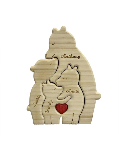 Curvvvy® Personalized Wooden Bear Family Puzzle Custom Name