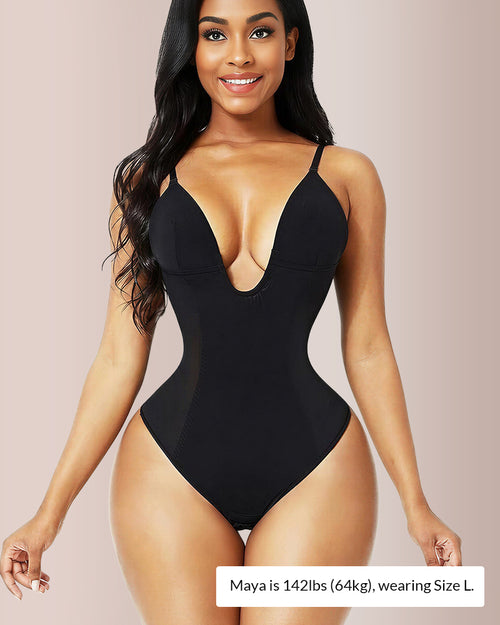 Curvvvy™ Deep Plunge Backless Thong Bodysuit Shapewear