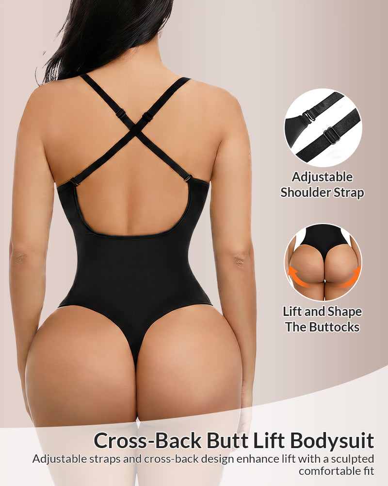 Curvvvy® Deep Plunge Backless Thong Bodysuit Shapewear