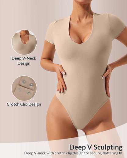 Curvvvy® Seamless Deep-V Short Sleeve Bodysuit