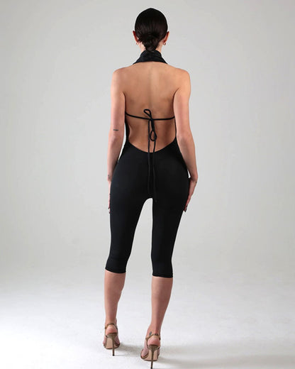 Curvvvy™ Halter Wing Neck Backless Bodycon Jumpsuit
