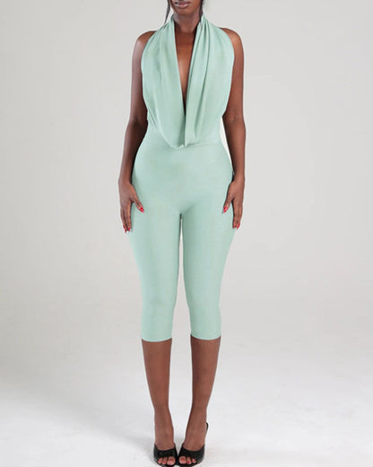 Curvvvy™ Halter Wing Neck Backless Bodycon Jumpsuit
