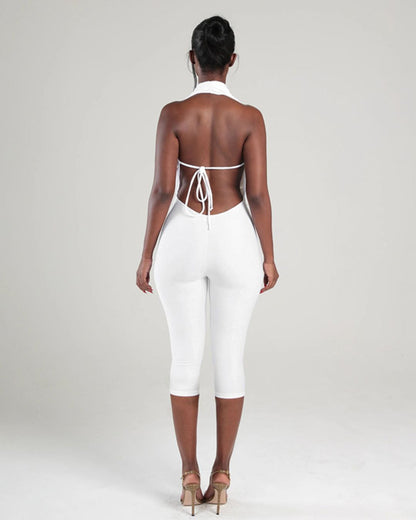 Curvvvy™ Halter Wing Neck Backless Bodycon Jumpsuit