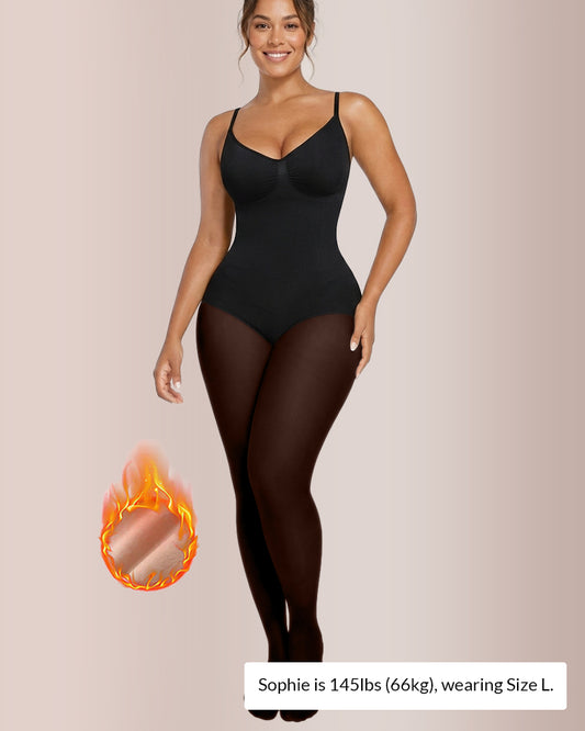 Curvvvy™ Sheer Illusion Tights & Tummy Control Fleece-Lined Bodysuit
