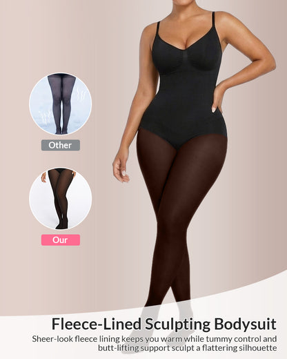 Curvvvy™ Sheer Illusion Tights & Tummy Control Fleece-Lined Bodysuit