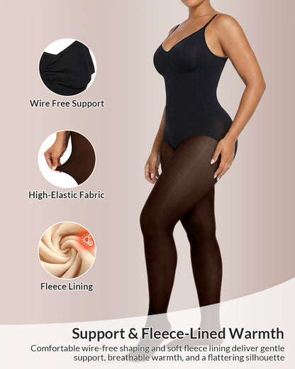 Curvvvy™ Sheer Illusion Tights & Tummy Control Fleece-Lined Bodysuit
