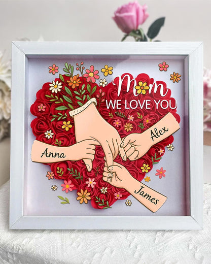 Curvvvy® Personalized 'We Love You Mom' 3D Rose Floral Shadow Box Frame