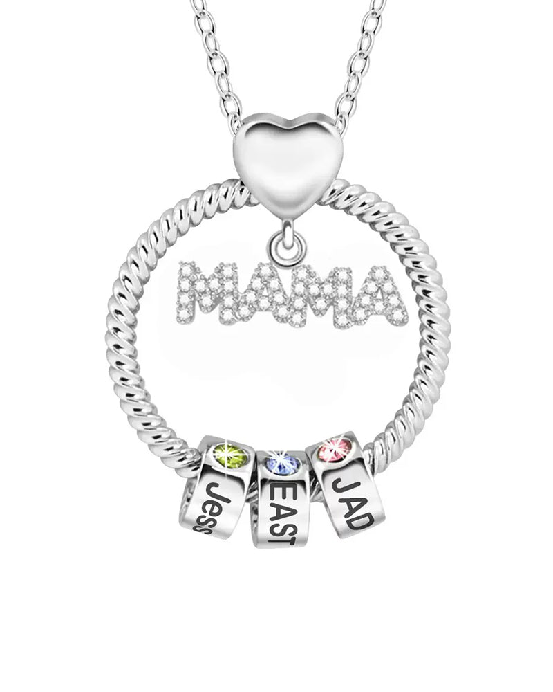 Curvvvy® Personalized 'MOM' Hoop Necklace with Custom Name Beads & Birthstones