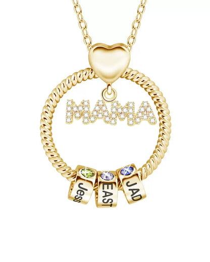 Curvvvy® Personalized 'MOM' Hoop Necklace with Custom Name Beads & Birthstones