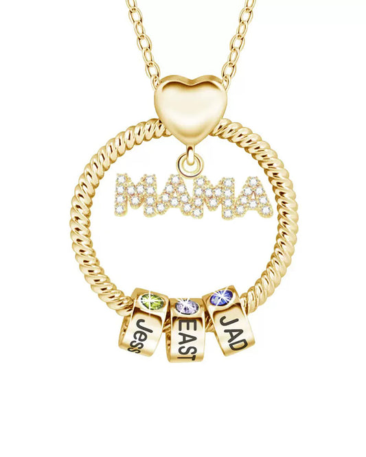 Curvvvy® Personalized 'MOM' Hoop Necklace with Custom Name Beads & Birthstones
