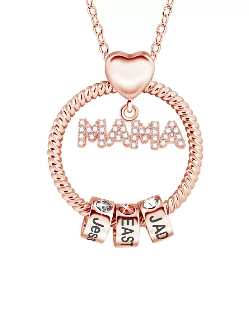 Curvvvy® Personalized 'MOM' Hoop Necklace with Custom Name Beads & Birthstones