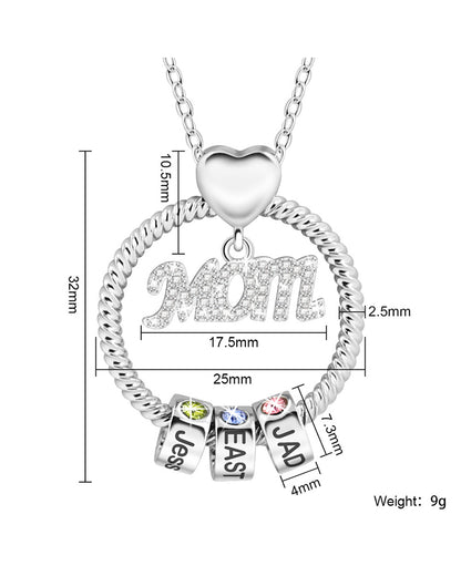 Curvvvy® Personalized 'MOM' Hoop Necklace with Custom Name Beads & Birthstones