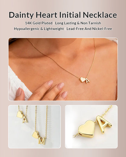 Curvvvy® Personalized Heart & Initial Pendant Necklace in Gold