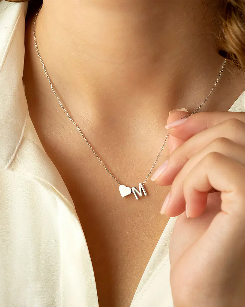 Curvvvy® Personalized Heart & Initial Pendant Necklace in Gold