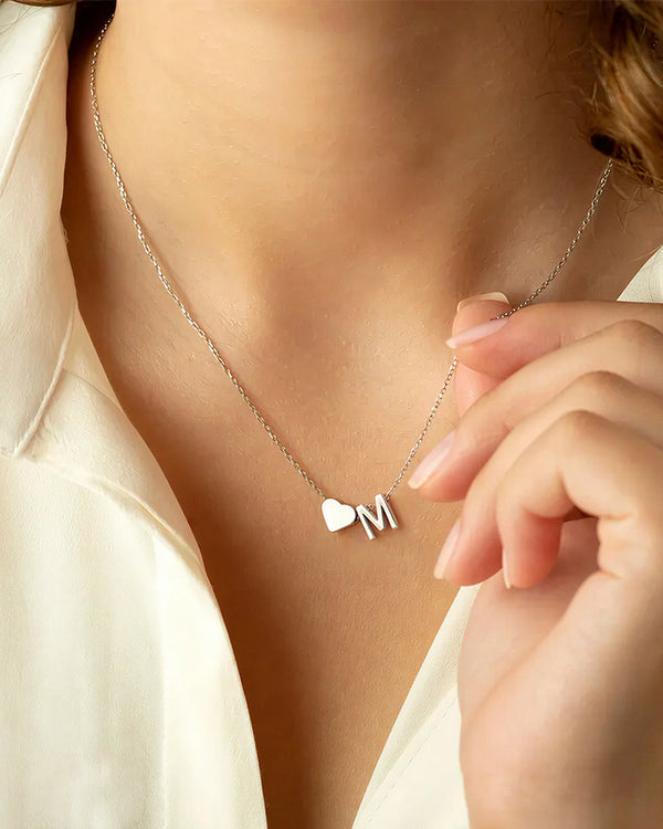Curvvvy® Personalized Heart & Initial Pendant Necklace in Gold