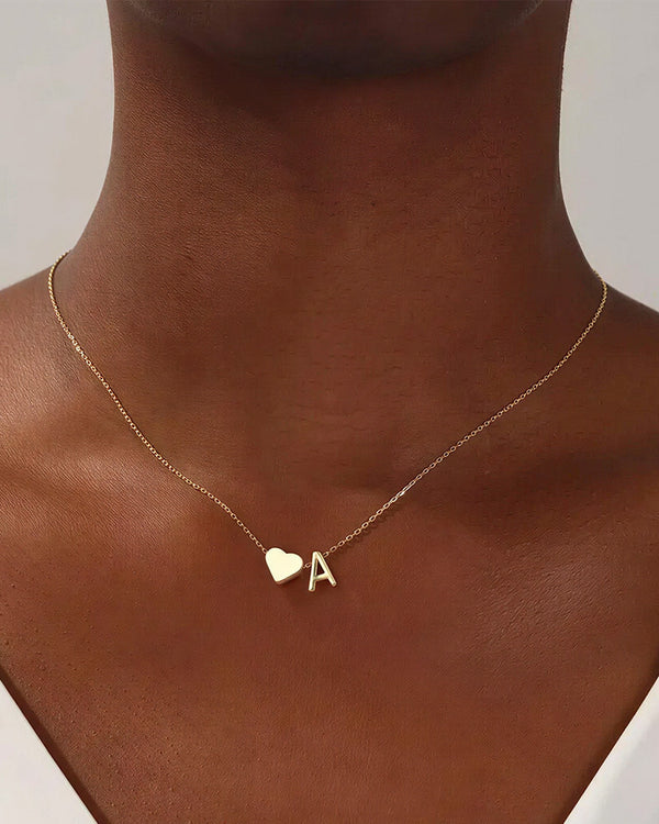 Curvvvy® Personalized Heart & Initial Pendant Necklace in Gold