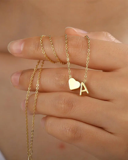 Curvvvy® Personalized Heart & Initial Pendant Necklace in Gold