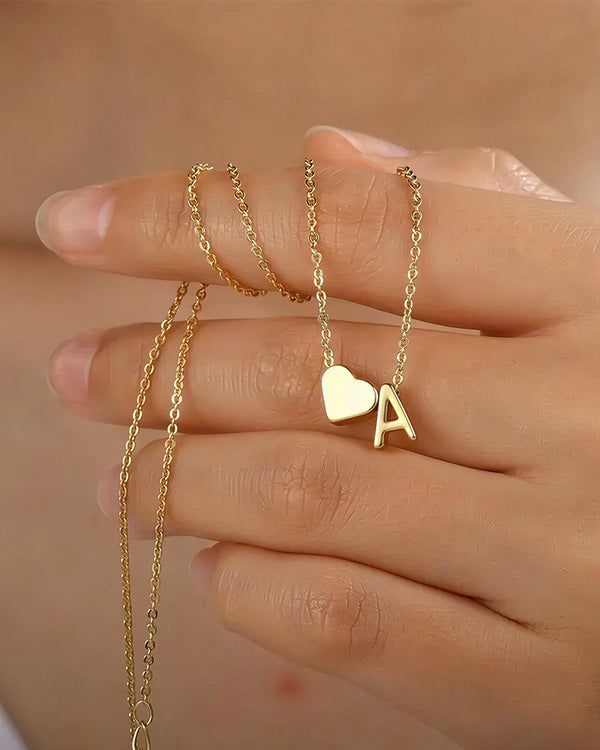 Curvvvy® Personalized Heart & Initial Pendant Necklace in Gold