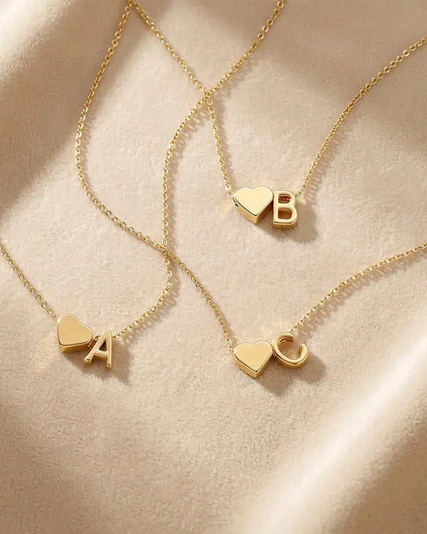 Curvvvy® Personalized Heart & Initial Pendant Necklace in Gold