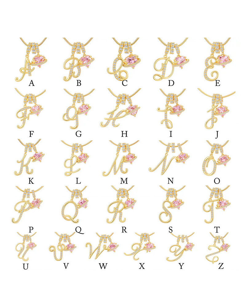 Curvvvy® Personalized Initial Necklace with Pink Heart Planet Pendant