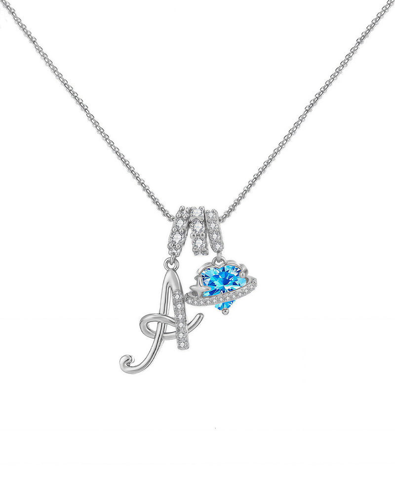 Curvvvy® Personalized Initial Necklace with Pink Heart Planet Pendant