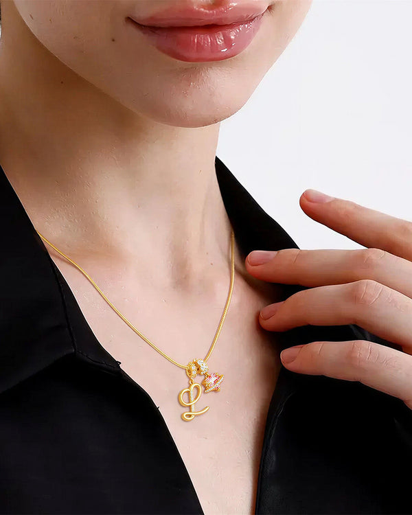 Curvvvy® Personalized Initial Necklace with Pink Heart Planet Pendant